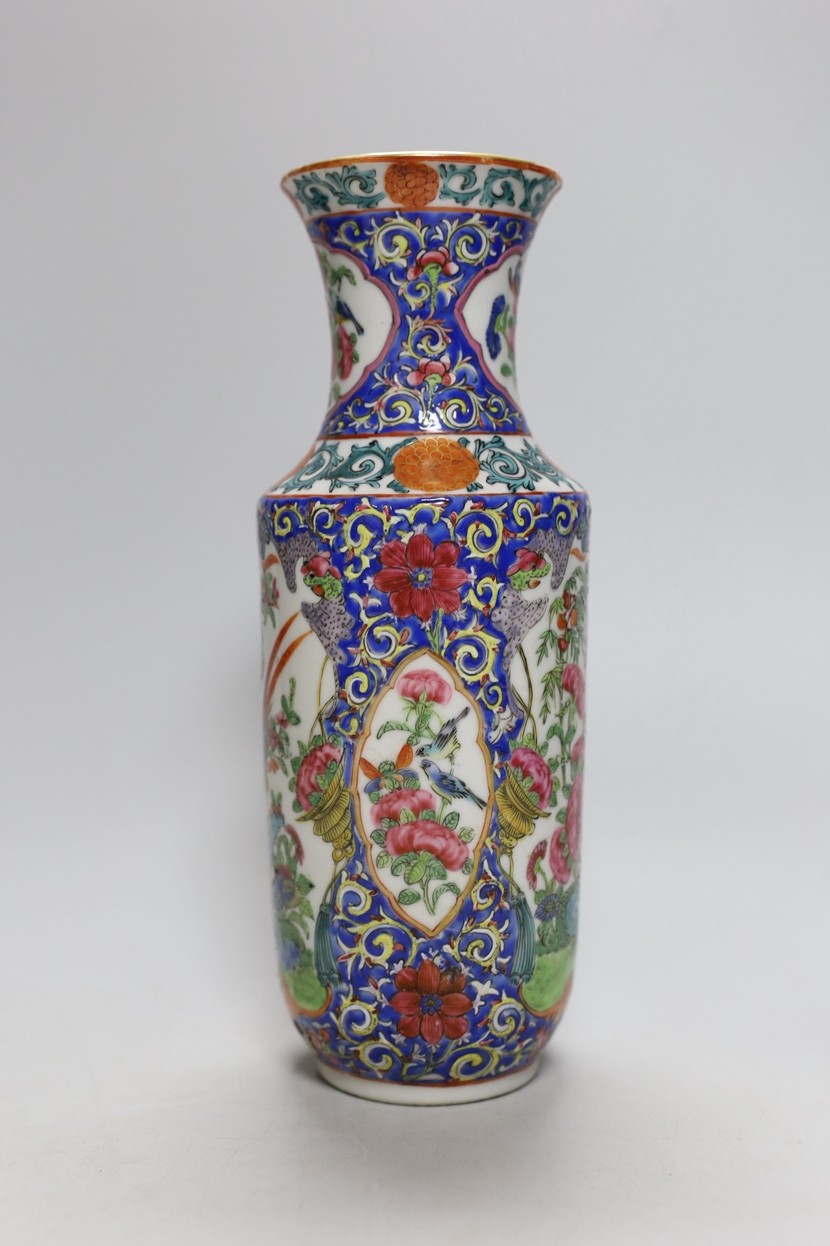 A late 19th century Chinese famille rose vase, 25.5cm high